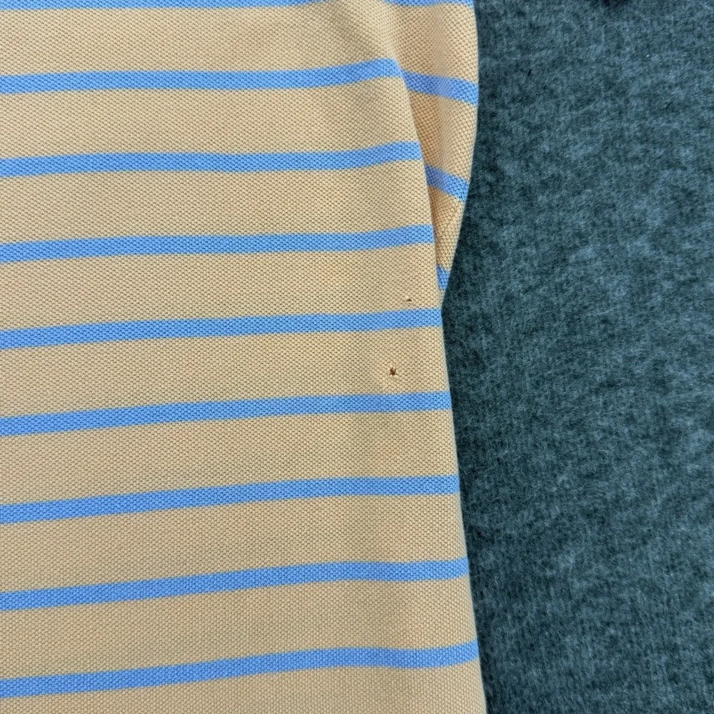 RALPH LAUREN‎ Polo Mens Shirt Large Peach Blue Striped Short Sleeve Cotton